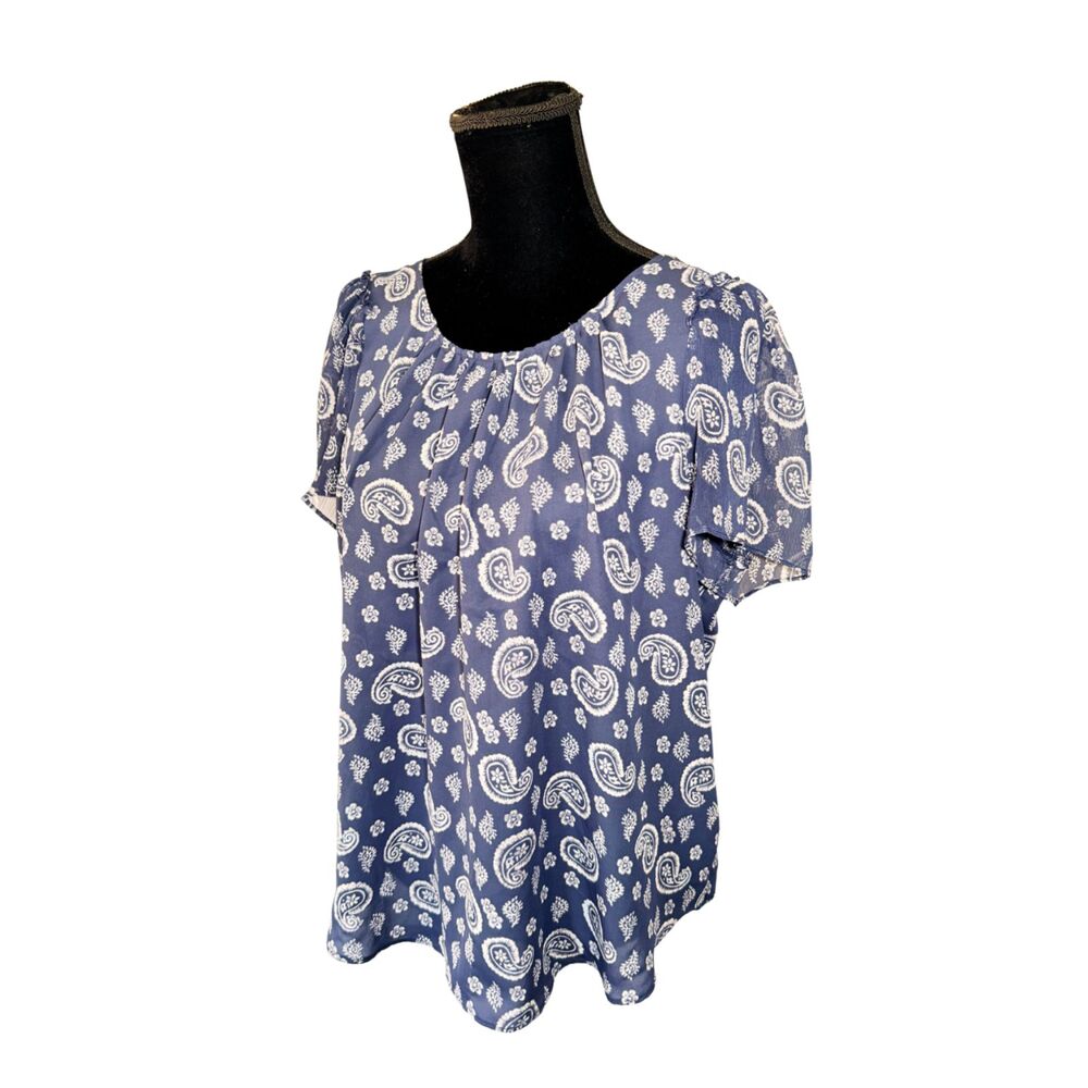 Lauren Conrad Womens M Boho Paisley Sheer Flutter Sleeve Bow Tie Back Blouse Top